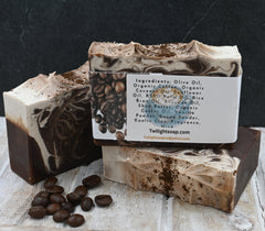 Mocha Latte Coffee Soap, with Vanilla Cream, Organic Coffee, Exfoliating Plant Based Natural Handmade Bar Soap