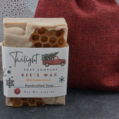 Holiday Artisan Soap – Goat Milk, Beeswax & Honey – Christmas Burlap Bag – Stocking Stuffer