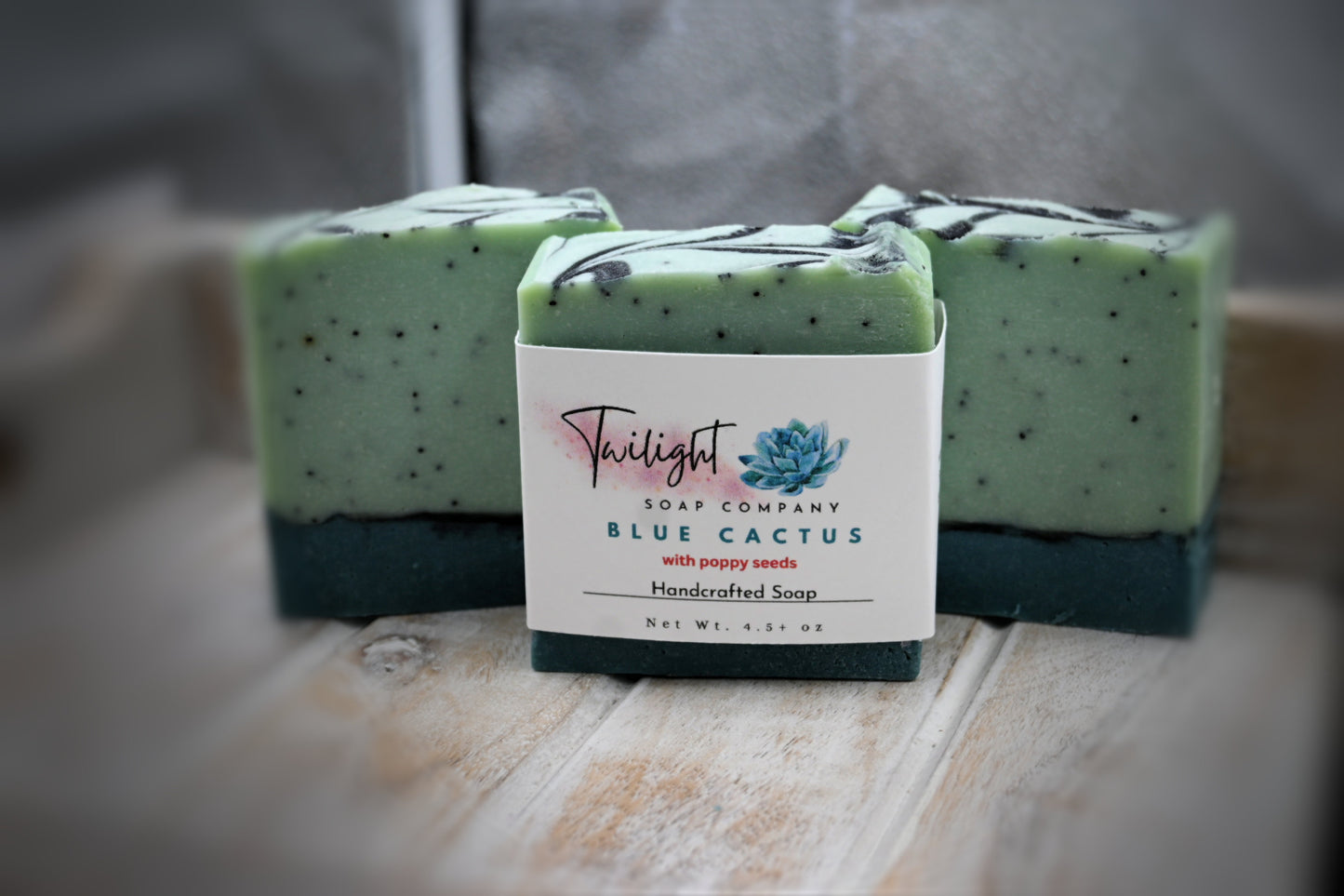 Blue Cactus Poppy Seed Exfoliating Soap Handmade Bar Soap with Aloe Vera