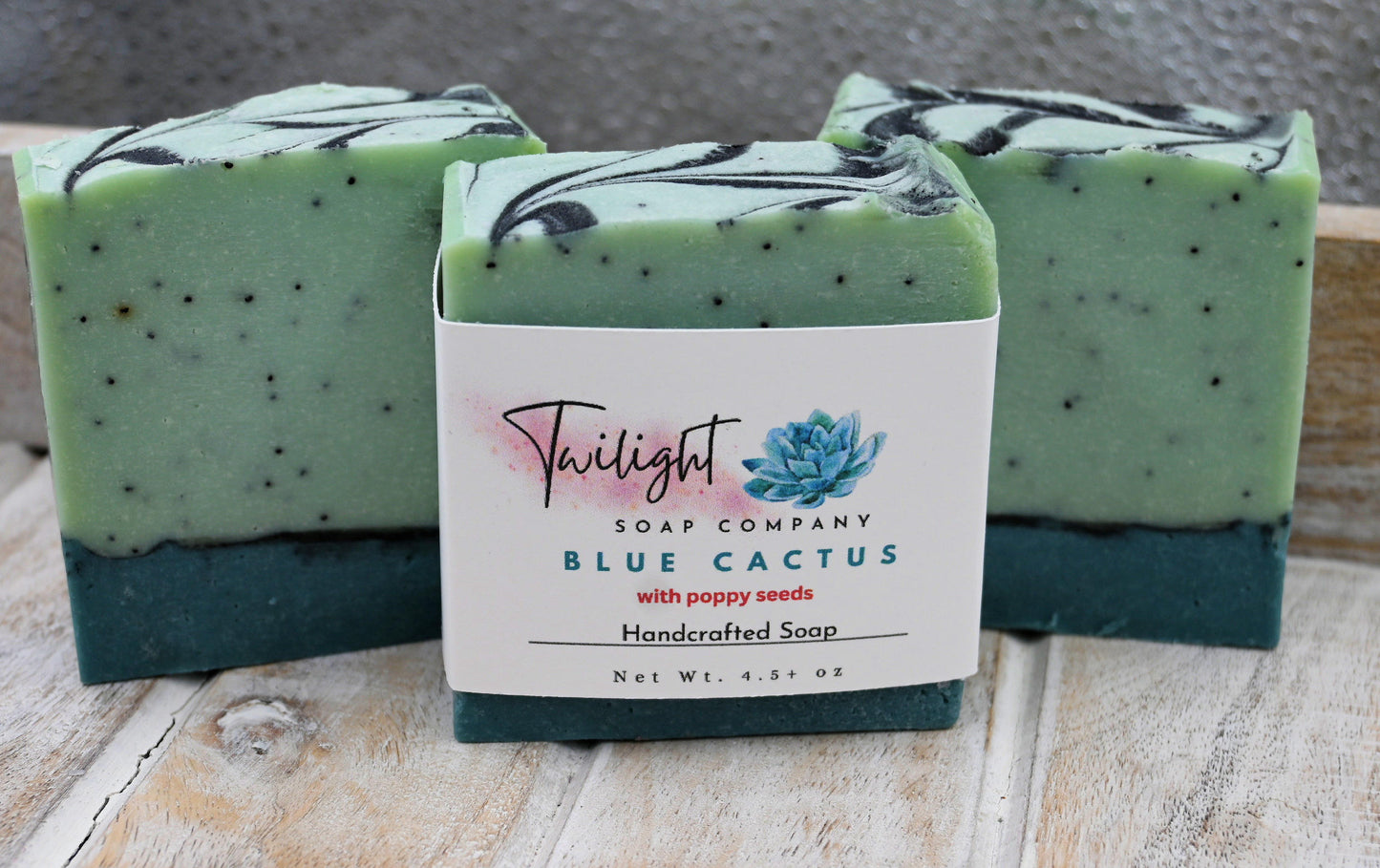 Blue Cactus Poppy Seed Exfoliating Soap Handmade Bar Soap with Aloe Vera