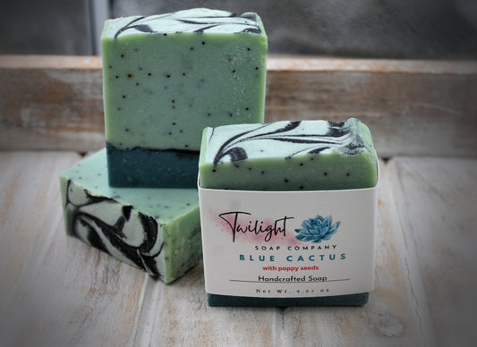 Blue Cactus Poppy Seed Exfoliating Soap Handmade Bar Soap with Aloe Vera