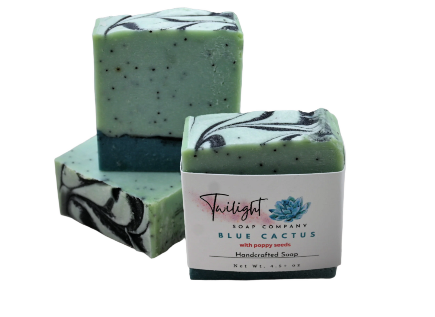 Blue Cactus Poppy Seed Exfoliating Soap Handmade Bar Soap with Aloe Vera