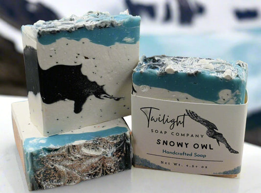 Snowy Owl Poppy Seed Exfoliating Handmade Bar Soap with Activated Charcoal and Coconut Milk