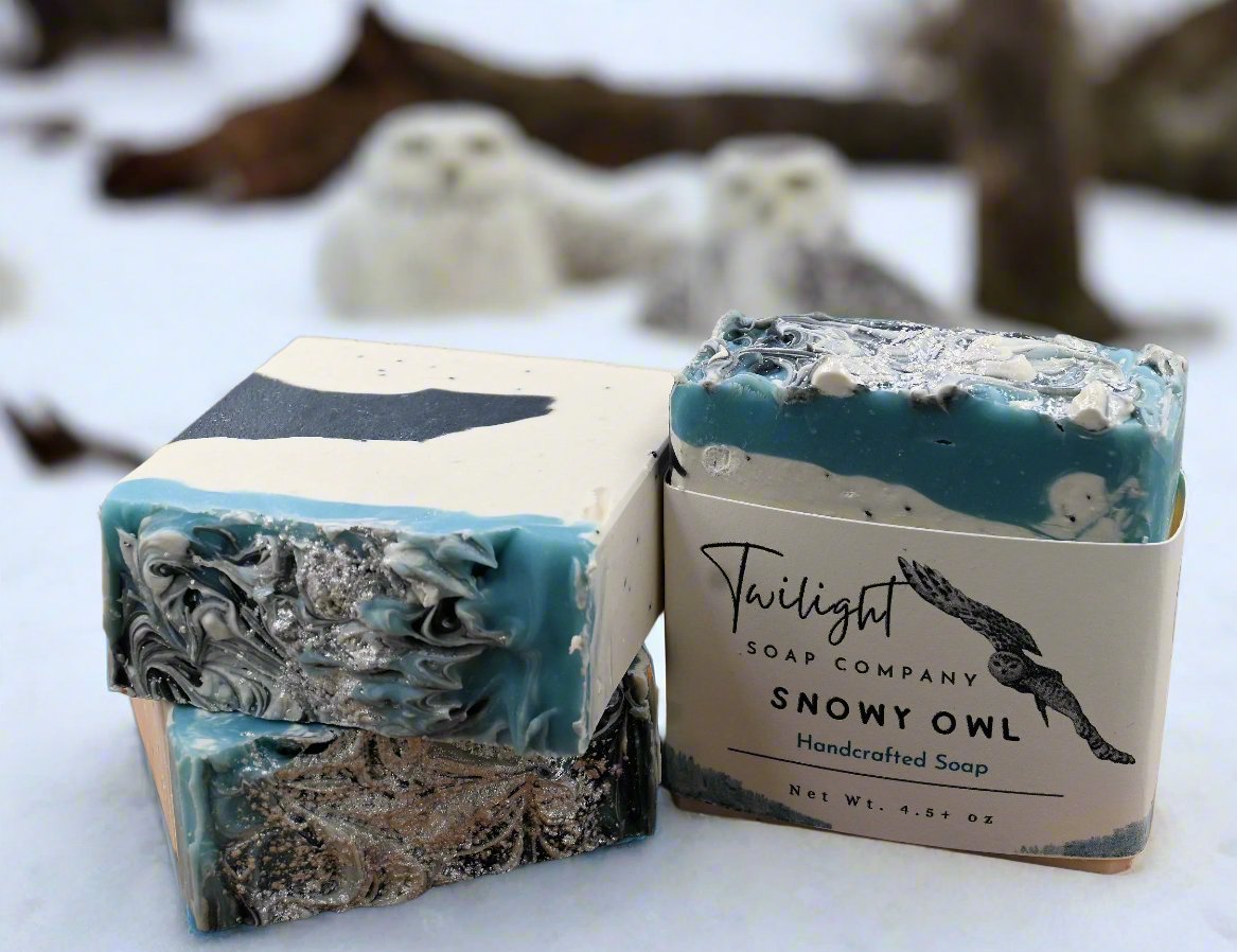 Snowy Owl Poppy Seed Exfoliating Handmade Bar Soap with Activated Charcoal and Coconut Milk