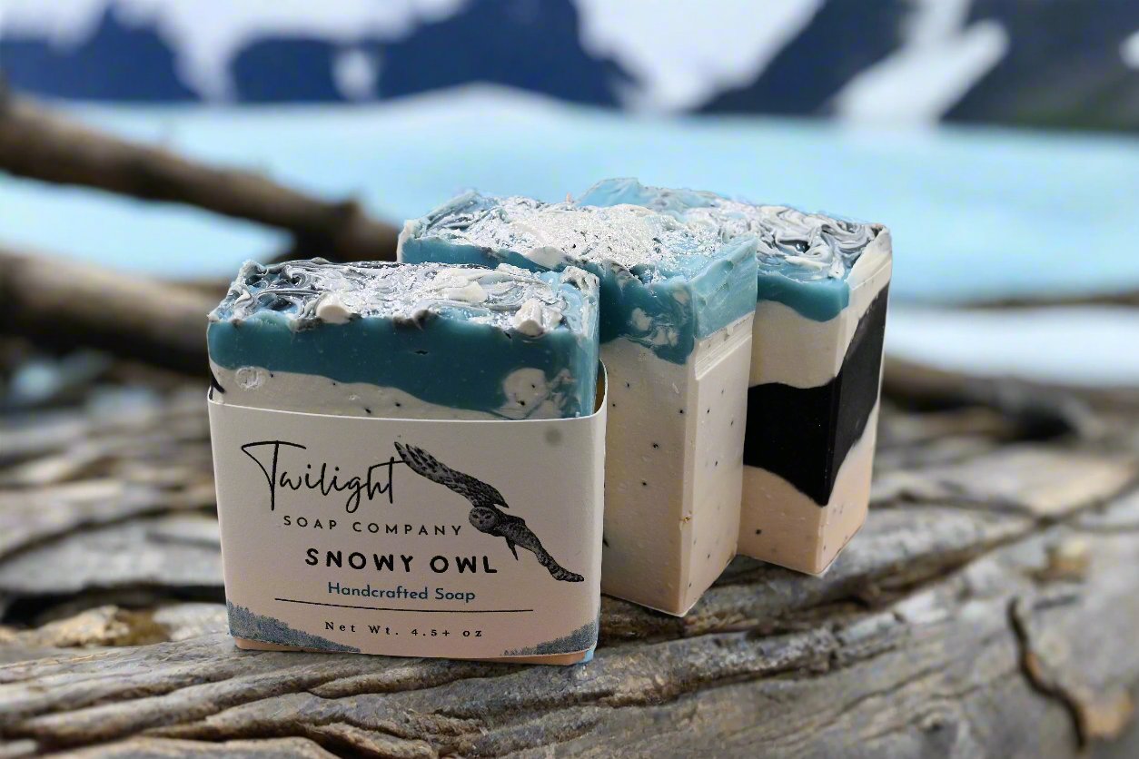 Snowy Owl Poppy Seed Exfoliating Handmade Bar Soap with Activated Charcoal and Coconut Milk