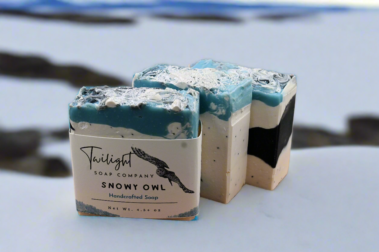 Snowy Owl Poppy Seed Exfoliating Handmade Bar Soap with Activated Charcoal and Coconut Milk