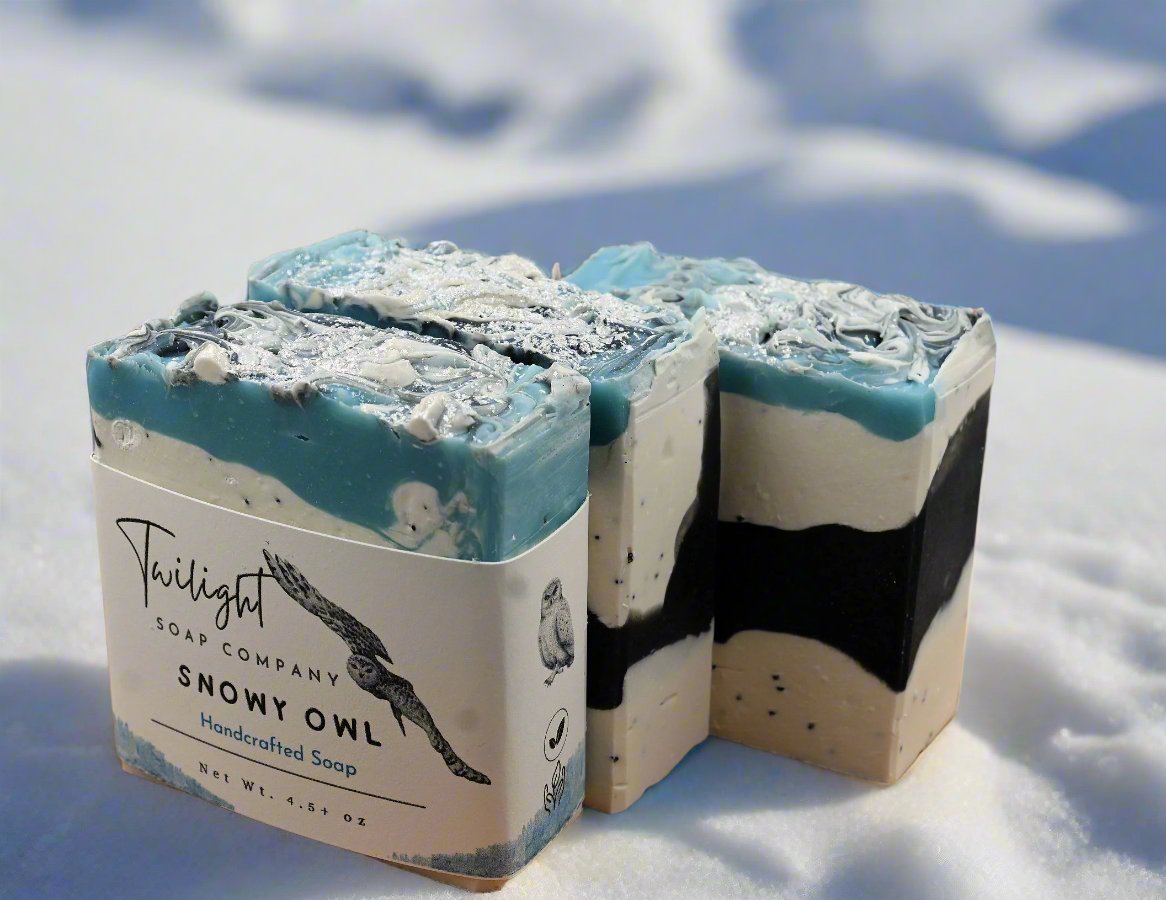 Snowy Owl Poppy Seed Exfoliating Handmade Bar Soap with Activated Charcoal and Coconut Milk