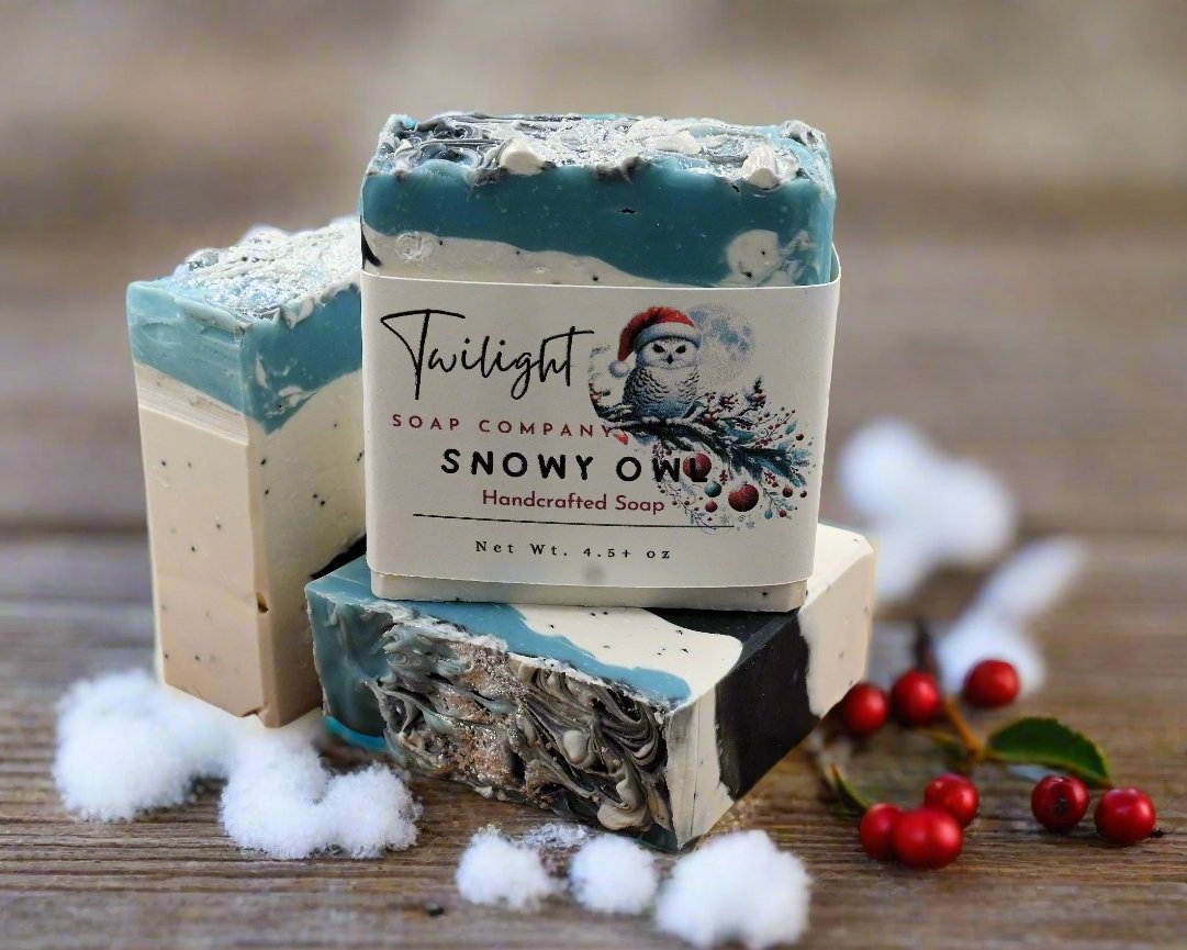 Christmas Soap Snowy Owl Poppy Seed, Winter Cardinal, Holiday Pinewoods, Merry Cherry Blossom Handmade Bar Soap