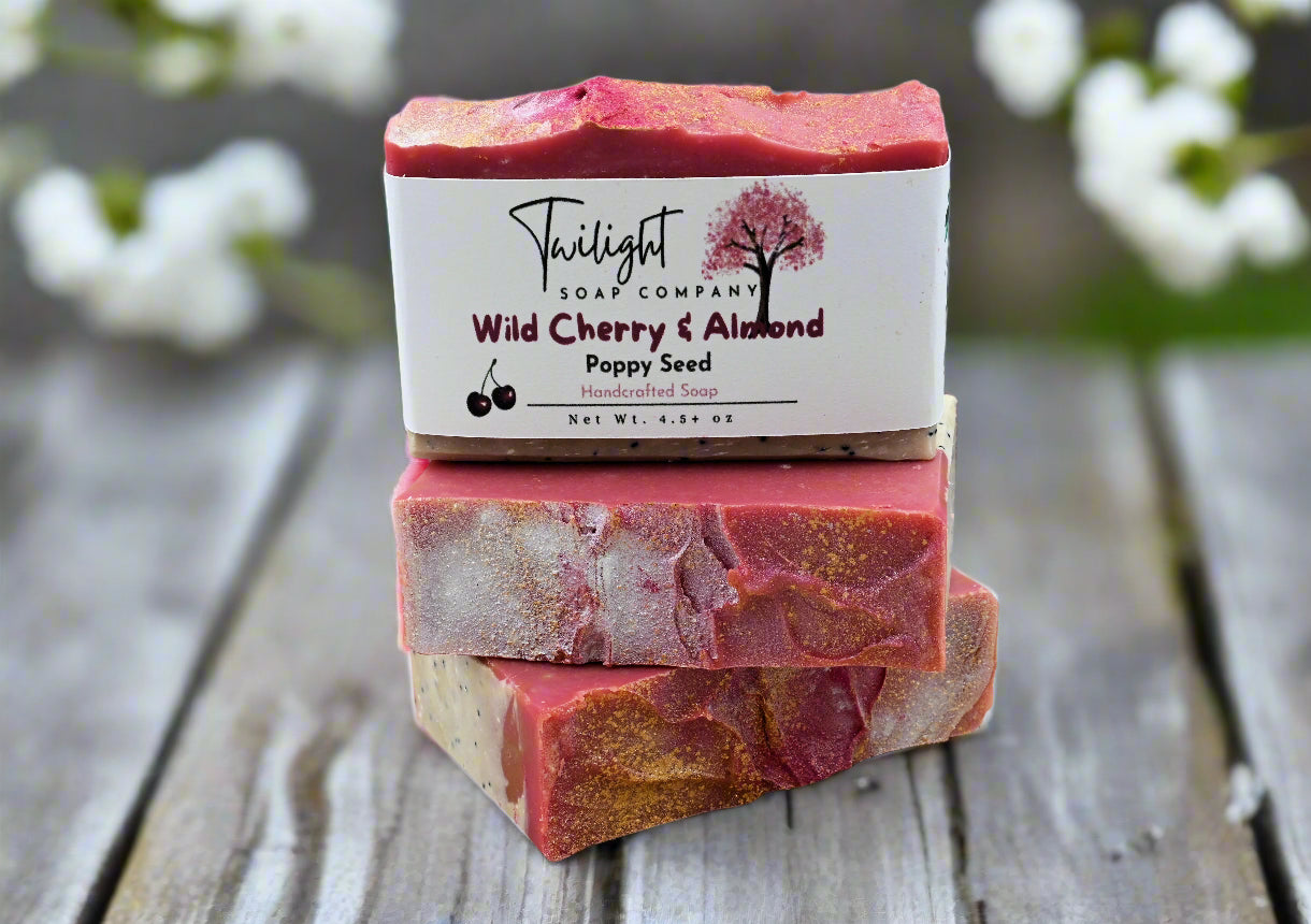 Wild Cherry and Almond Poppy Seed Soap Coconut Milk Plant Based Natural Handmade Bar