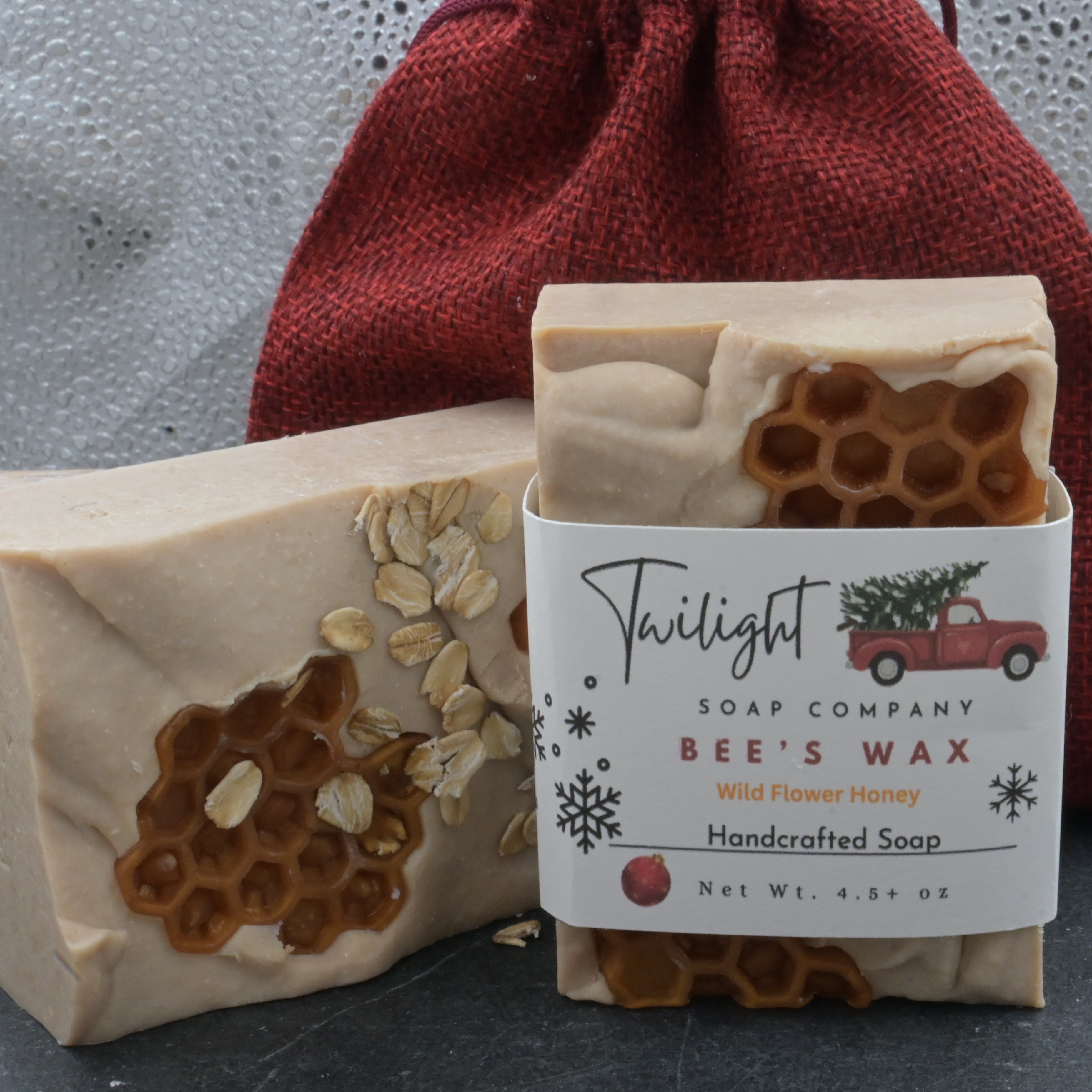 Holiday Artisan Soap – Goat Milk, Beeswax & Honey – Christmas Burlap Bag – Stocking Stuffer