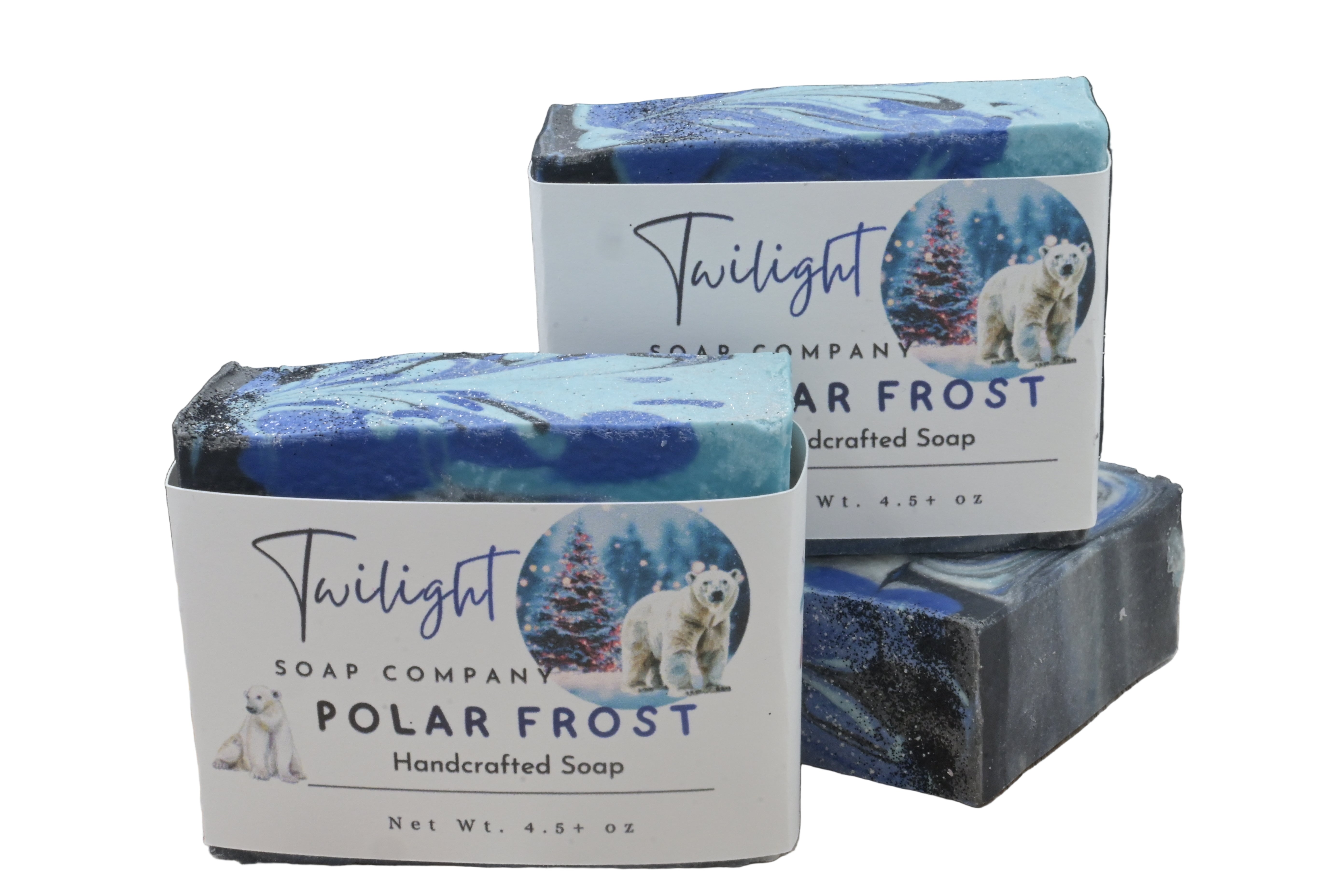 Polar Frost Winter Soap – Aloe Vera, Shea Butter, Charcoal, Artisan Blue & Black Bar in Organza Bag