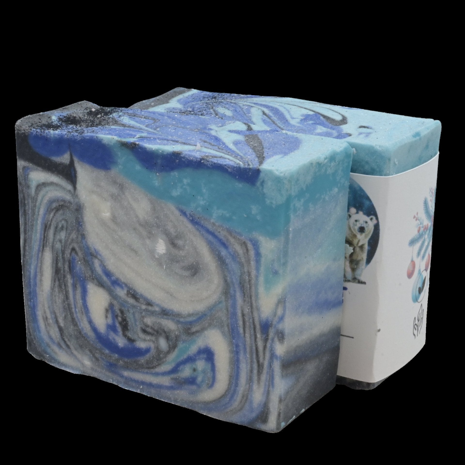 Polar Frost Winter Soap – Aloe Vera, Shea Butter, Charcoal, Artisan Blue & Black Bar in Organza Bag