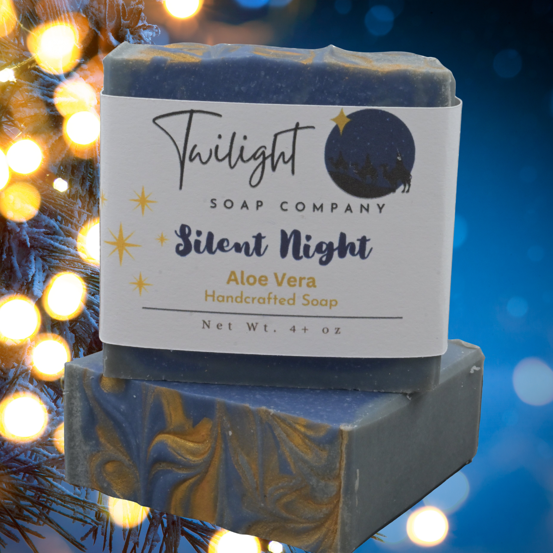 Silent Night Soap – Winter Eucalyptus & Pine – Handmade Holiday Bar in Organza Bag