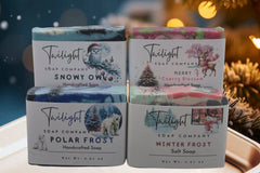 Christmas Soap Gift Set – Snowy Owl, Polar Frost, Winter Frost, Merry Cherry – Handmade Holiday Bars