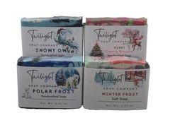 Christmas Soap Gift Set – Snowy Owl, Polar Frost, Winter Frost, Merry Cherry – Handmade Holiday Bars