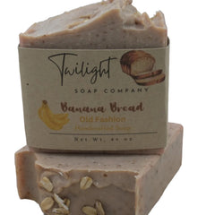 Bar of soap with 'Twilight Soap Company' packaging on a wooden surface